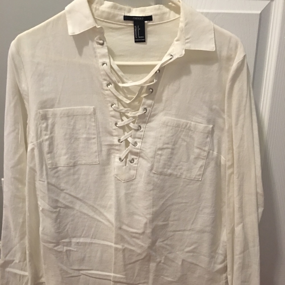 Forever 21 Cream lace up top